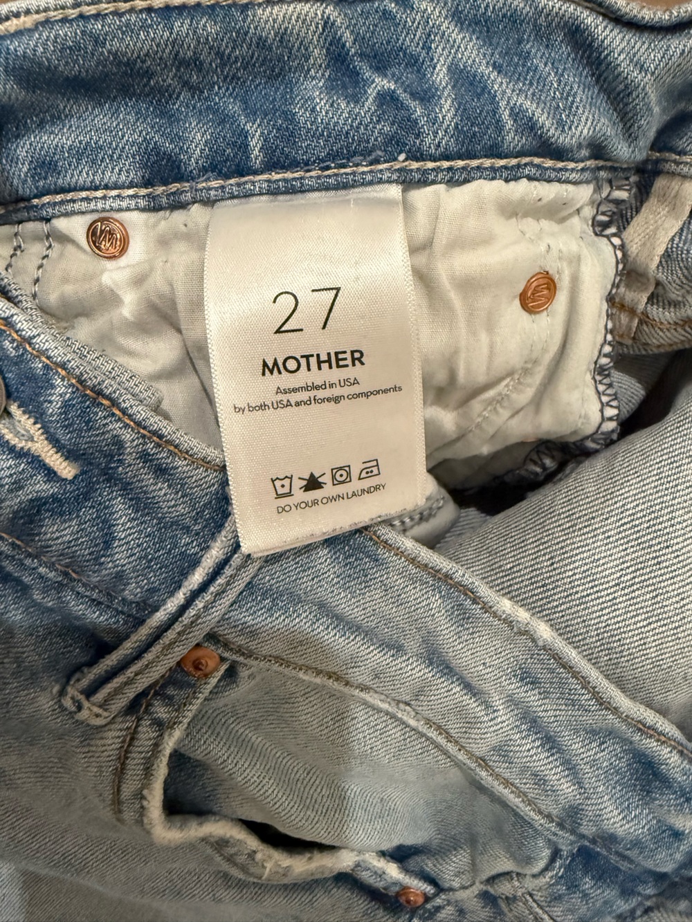 MOTHER Light Blue Skinny Jeans with Pocket M Stitch - Picture 4 of 4